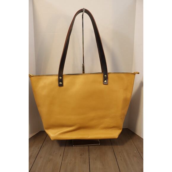Portland Leather Yellow Tote Bag Large Double Handle Shoulder Bag - Picture 5 of 16